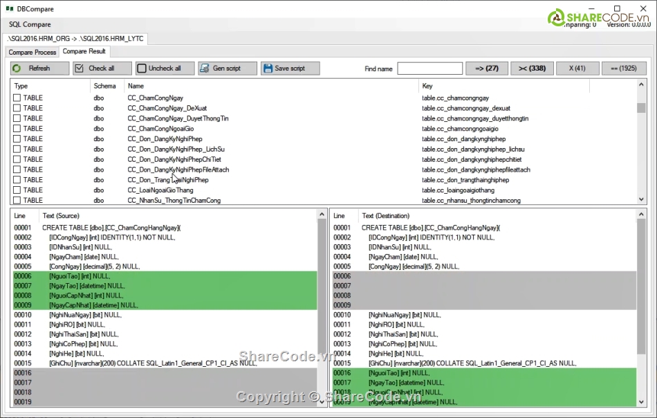 source code c#,sql server,database,Compare,DBCompare